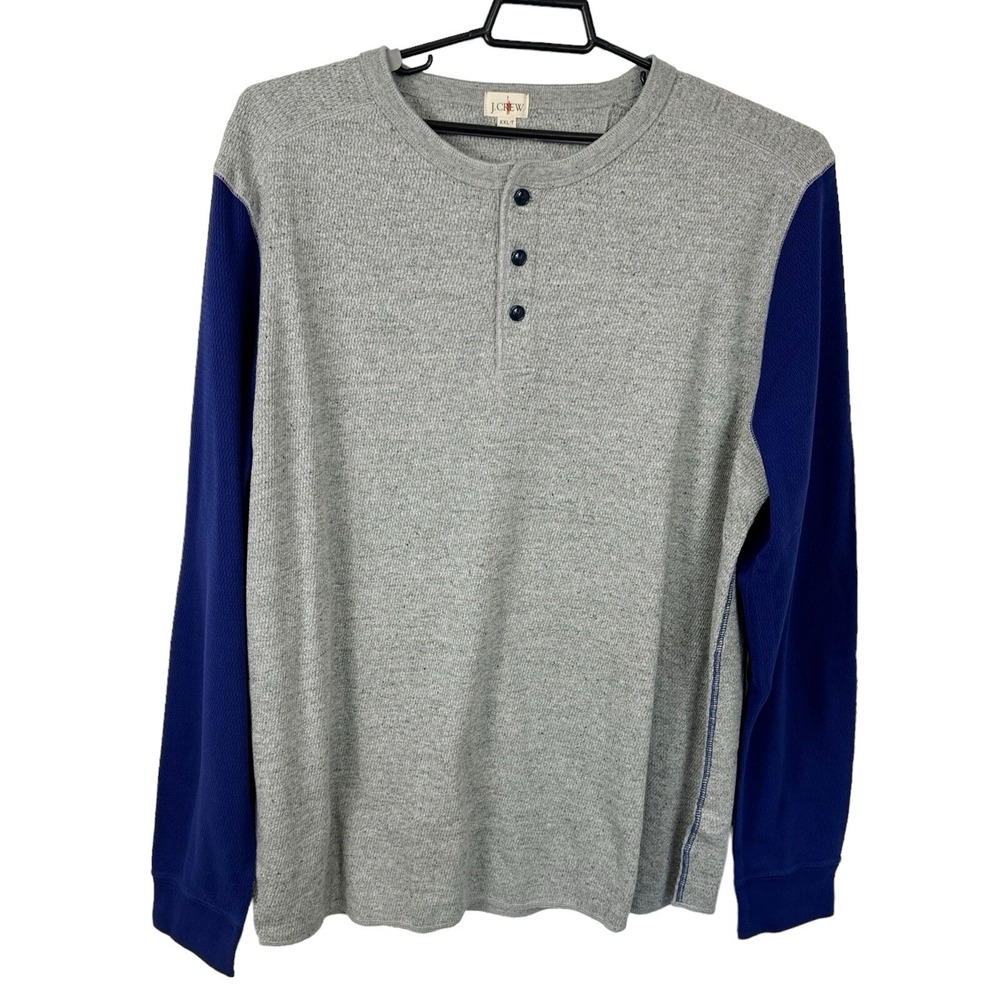 J. Crew Men's XXL-T Waffle Weave Thermal Shirt‎ Gray Blue Colorblock New